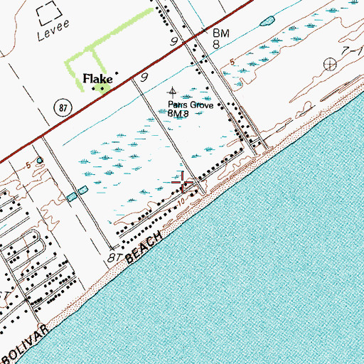 Topographic Map of Bolivar Beach, TX