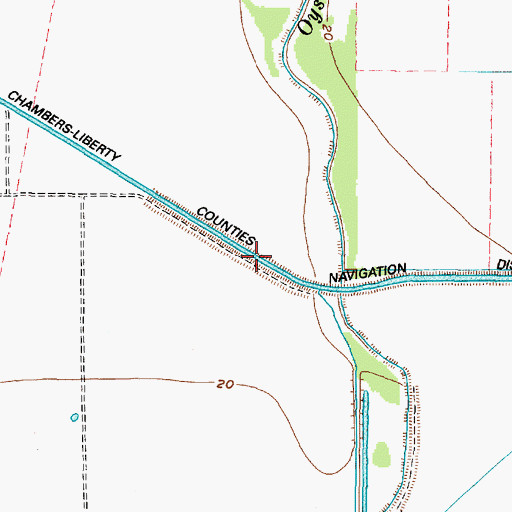 Topographic Map of Chambers-Liberty Counties Navigation District Canal, TX