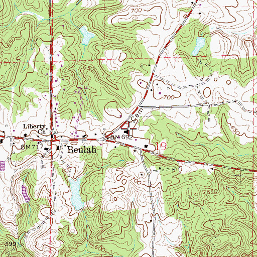 Topographic Map of Beulah Baptist Church, AL