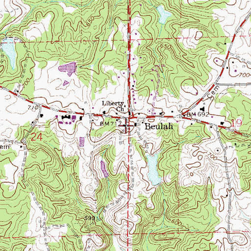 Topographic Map of Beulah High School, AL