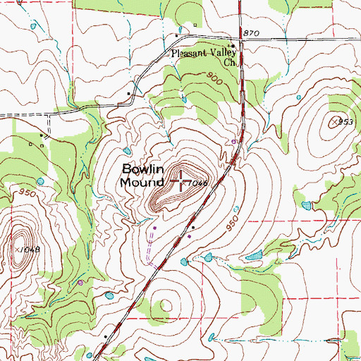 Topographic Map of Bowlin Mound, TX