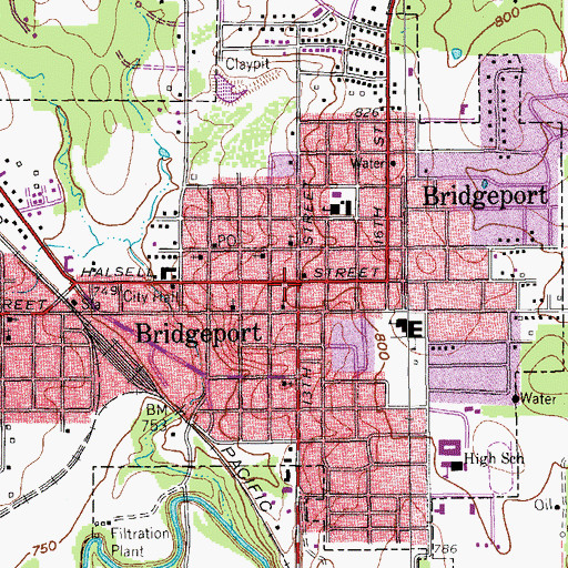 Topographic Map of Bridgeport, TX