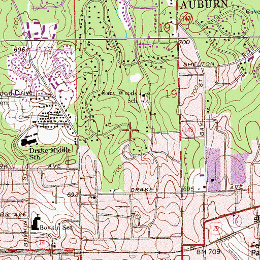 Topographic Map of Cary Woods, AL