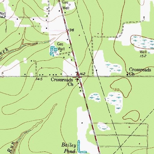 Topographic Map of Crossroads Church, TX