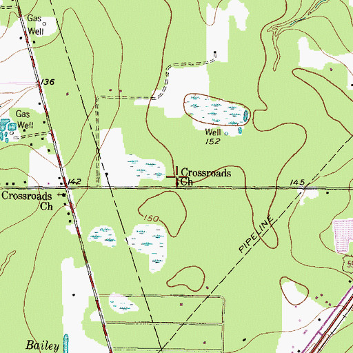 Topographic Map of Crossroads Church, TX