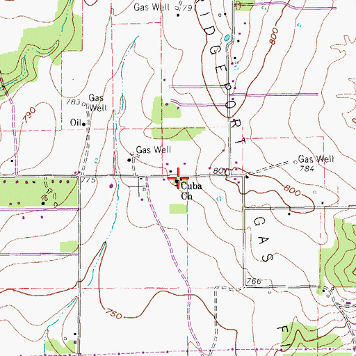 Topographic Map of Cuba Church, TX