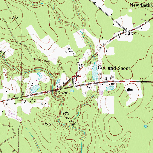 Topographic Map of Cut and Shoot, TX