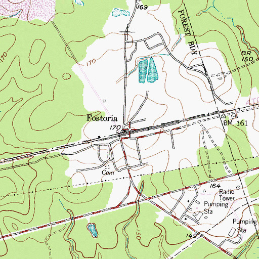 Topographic Map of Fostoria, TX