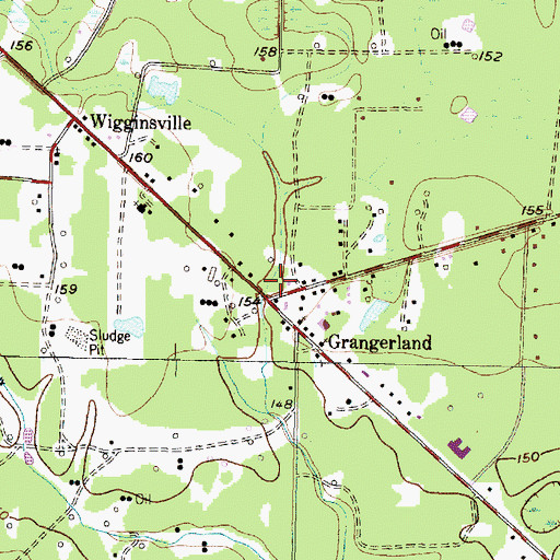 Topographic Map of Grangerland, TX