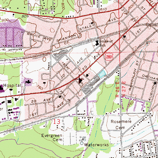 Topographic Map of Central Baptist Church, AL