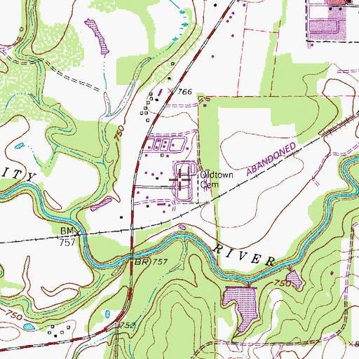 Topographic Map of Oldtown Cemetery, TX