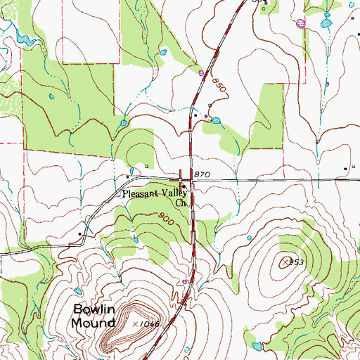 Topographic Map of Pleasant Valley Church, TX