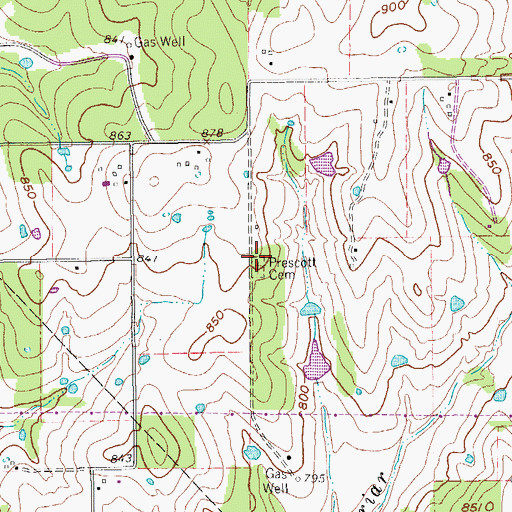 Topographic Map of Prescott Cemetery, TX