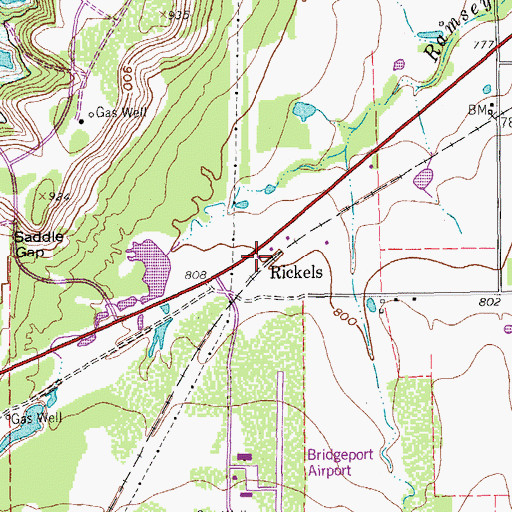 Topographic Map of Rickels, TX