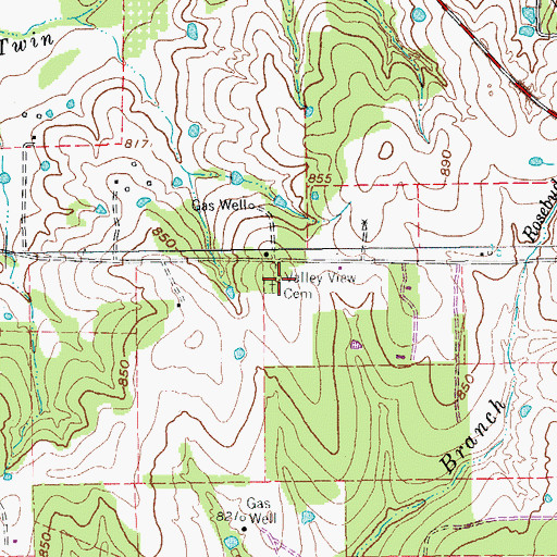 Topographic Map of Valley View Cemetery, TX