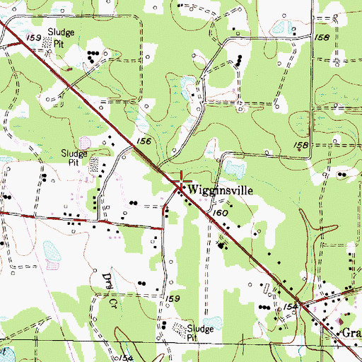 Topographic Map of Wigginsville, TX