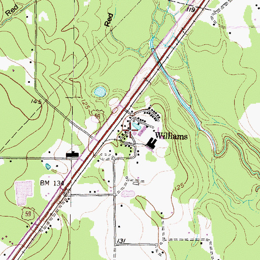 Topographic Map of Williams, TX