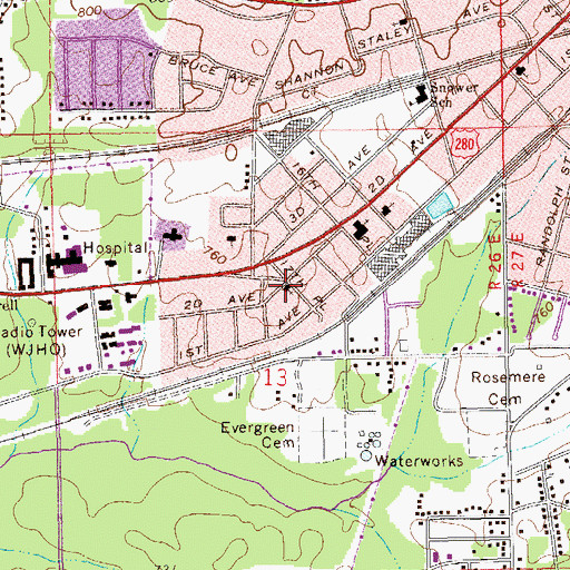 Topographic Map of Church of God, AL