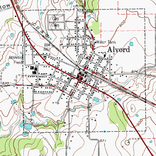 Topographic Map of Alvord, TX