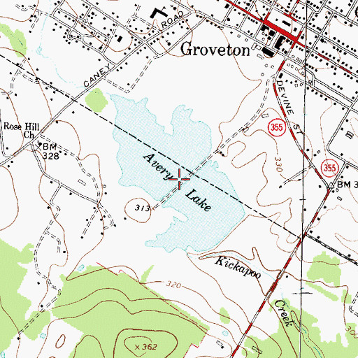 Topographic Map of Avery Lake, TX