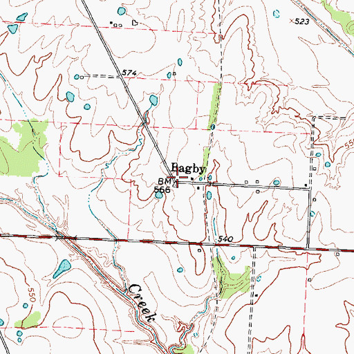 Topographic Map of Bagby, TX