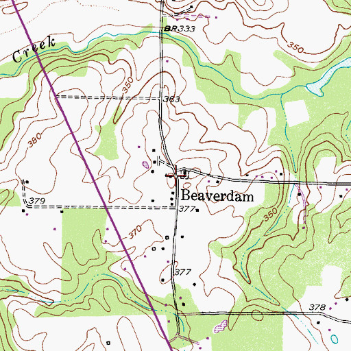 Topographic Map of Beaverdam, TX