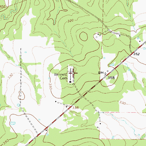 Topographic Map of Bennett Cemetery, TX