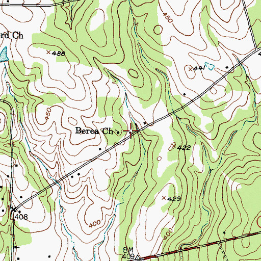 Topographic Map of Berea Church, TX