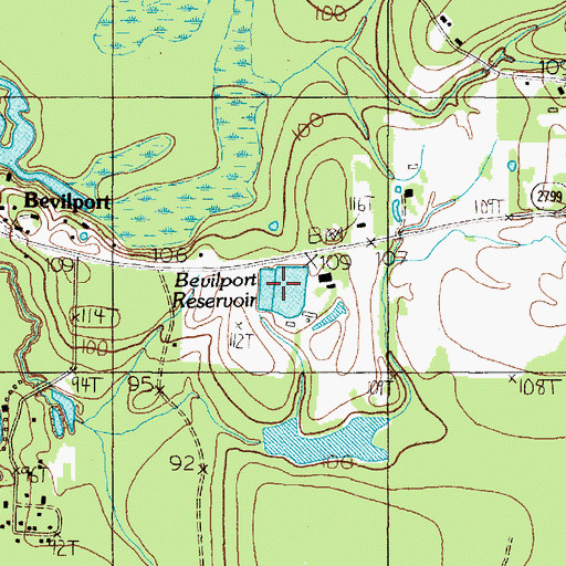 Topographic Map of Bevelport Reservoir, TX