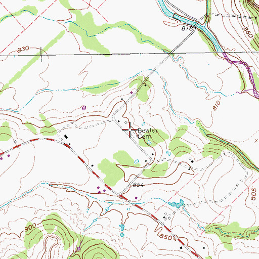 Topographic Map of Bewley Cemetery, TX