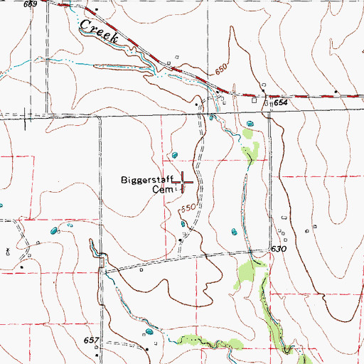 Topographic Map of Biggerstaff Cemetery, TX