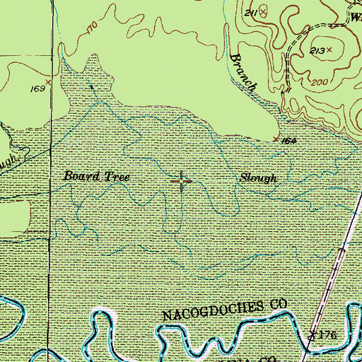 Topographic Map of Board Tree Slough, TX