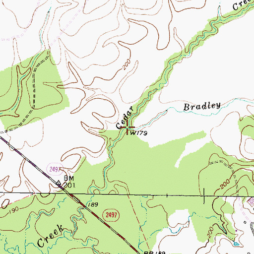 Topographic Map of Bradley Branch, TX