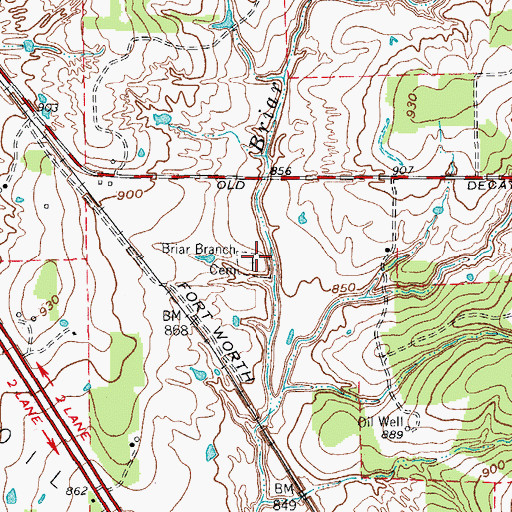 Topographic Map of Briar Branch Cemetery, TX