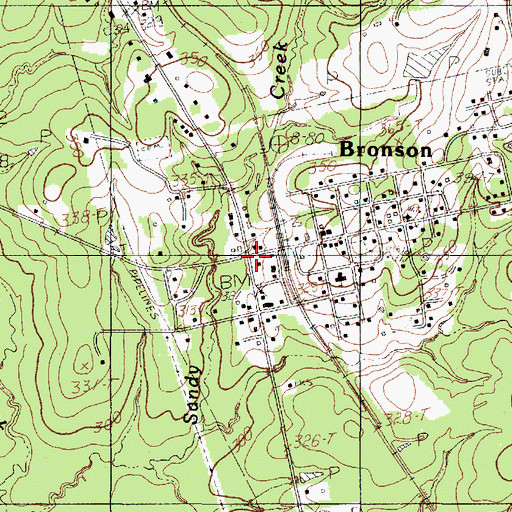 Topographic Map of Bronson, TX