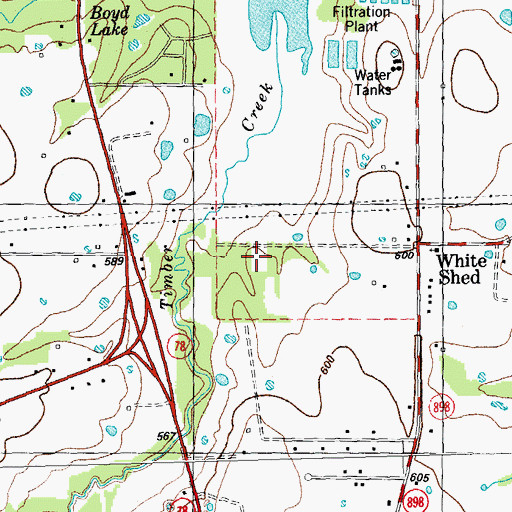Topographic Map of Brown Shed Cemetery, TX
