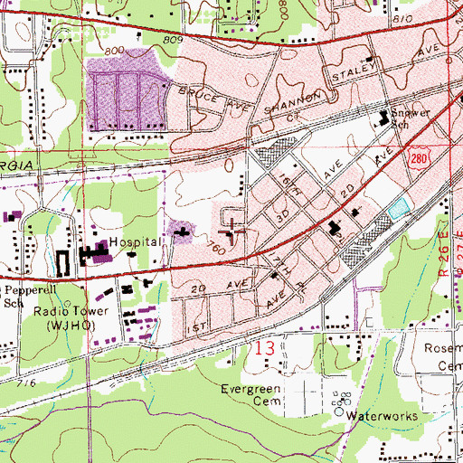 Topographic Map of Emanuel Holiness Church, AL