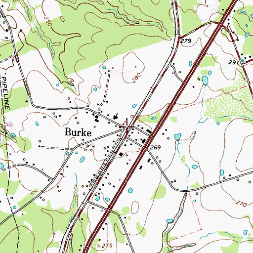 Topographic Map of Burke, TX