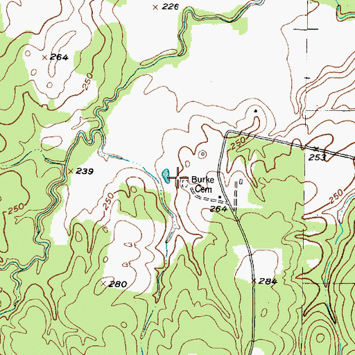 Topographic Map of Burke Cemetery, TX