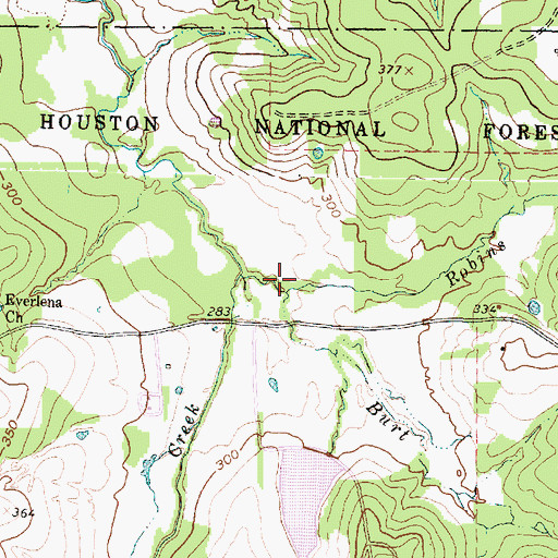 Topographic Map of Burt Creek, TX