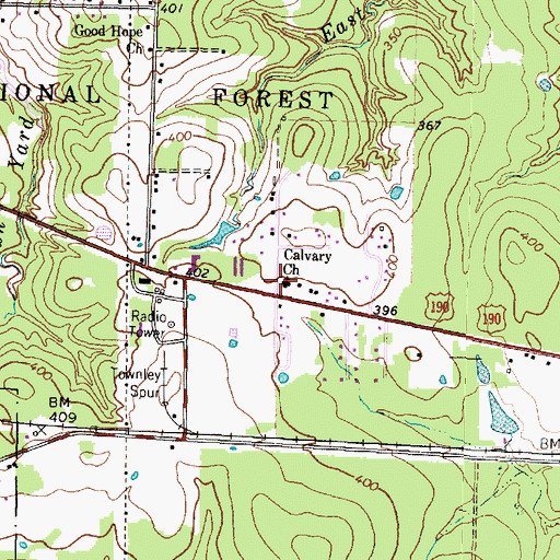 Topographic Map of Calvary Church, TX