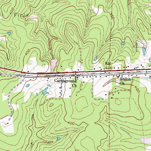 Topographic Map of Campground Church, TX