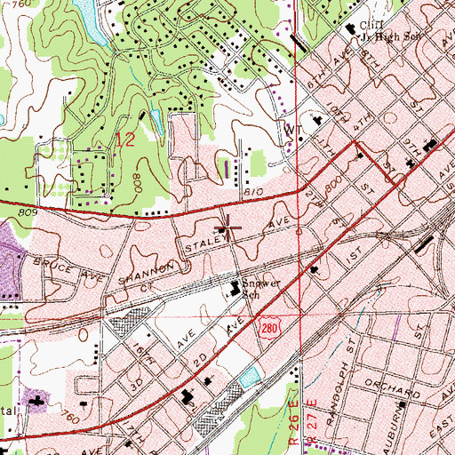 Topographic Map of First Assembly of God Church, AL