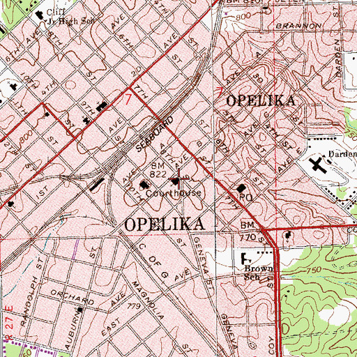 Topographic Map of First Baptist Church, AL