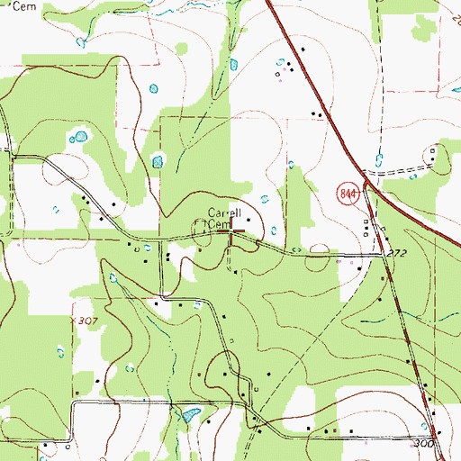 Topographic Map of Carrell Cemetery, TX