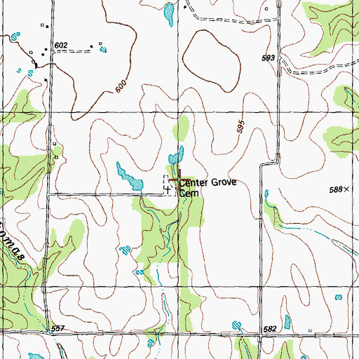 Topographic Map of Center Grove Cemetery, TX
