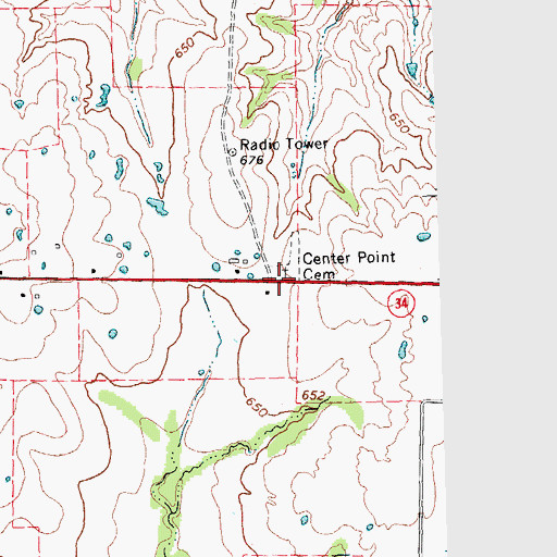 Topographic Map of Center Point Cemetery, TX