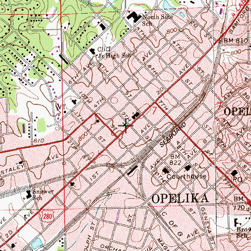 Topographic Map of First Presbyterian Church, AL