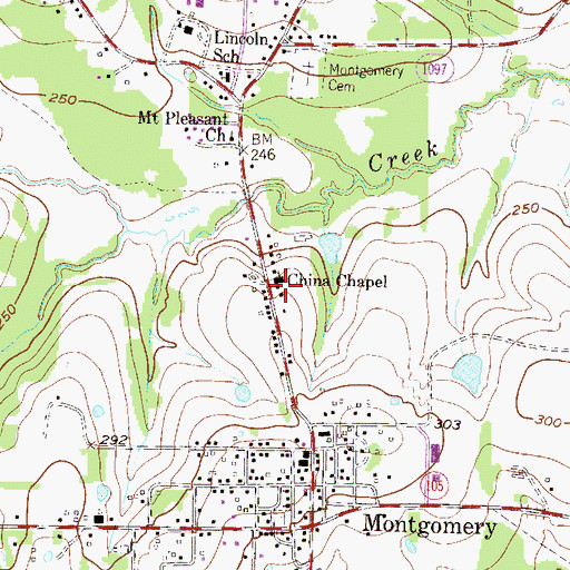 Topographic Map of China Chapel, TX