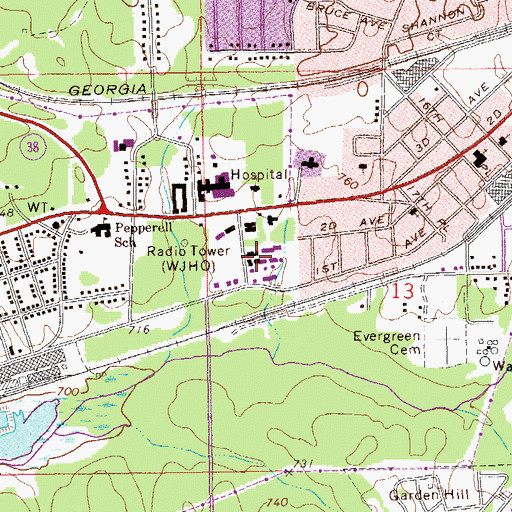 Topographic Map of Five Points, AL